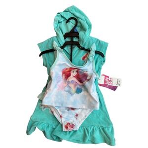 Disney Princess Ariel Little Mermaid 3pc Swimsuit & Hooded Cover Up Set 2T NWT